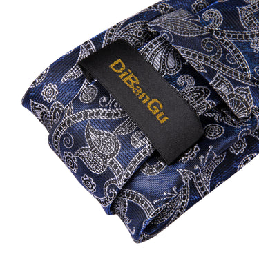 Novelty Blue Grey floral Tie Handkerchief Cufflinks Set (1813780299818)