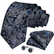 Blue Floral Men's Tie Handkerchief Cufflinks Clip Set (4297700278353)
