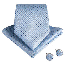 Blue Brown Plaid Men's Tie Pocket Square Cufflinks Set (1930987143210)