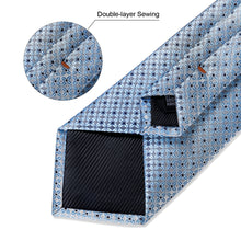 Blue Brown Plaid Men's Tie Pocket Square Cufflinks Set