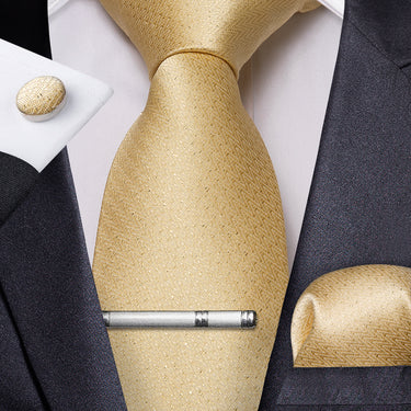 Yellow Plaid Men's Tie Handkerchief Cufflinks Clip Set (4690576801873)