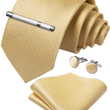 Yellow Plaid Men's Tie Handkerchief Cufflinks Clip Set (4690576801873)