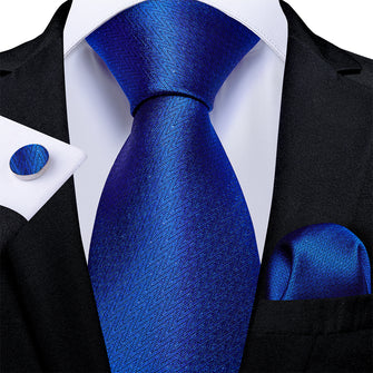 Attractive Men's Blue Tie Handkerchief Cufflinks Set