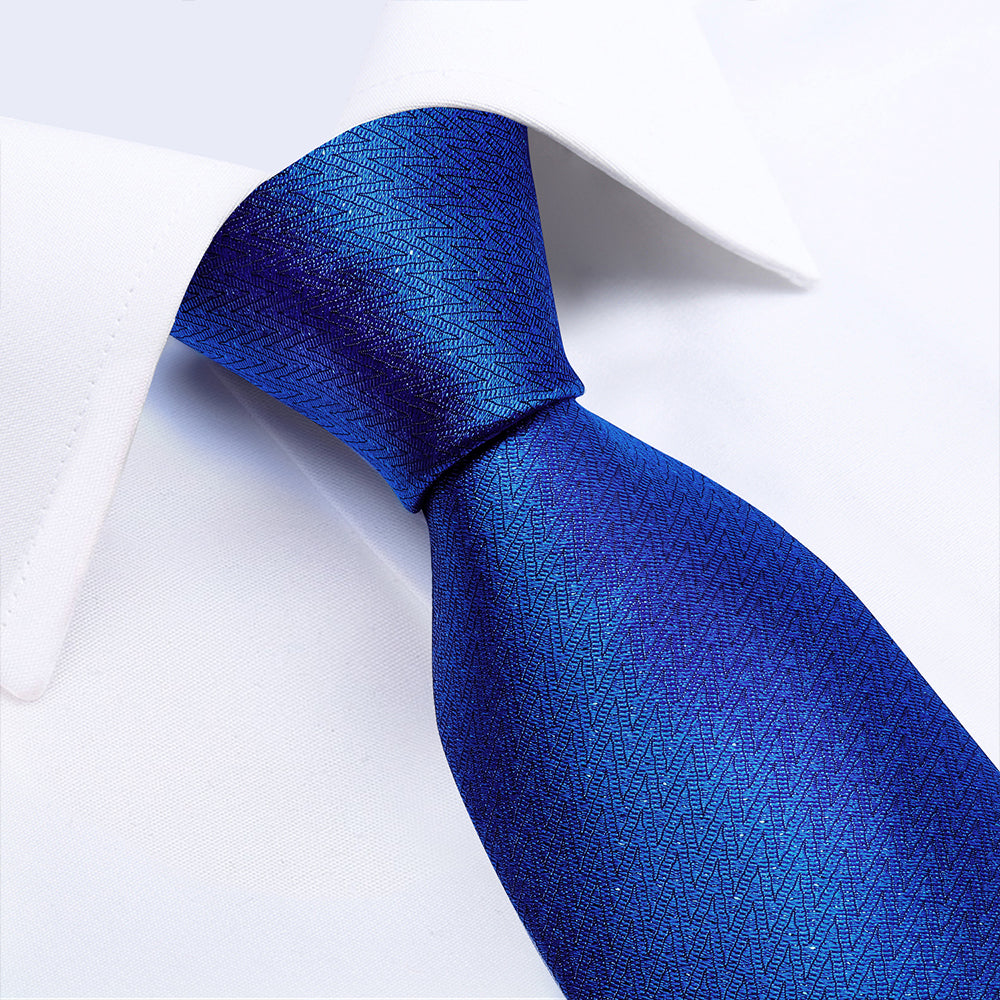 Blue Plaid Men's Tie Handkerchief Cufflinks Clip Set (4690577391697)