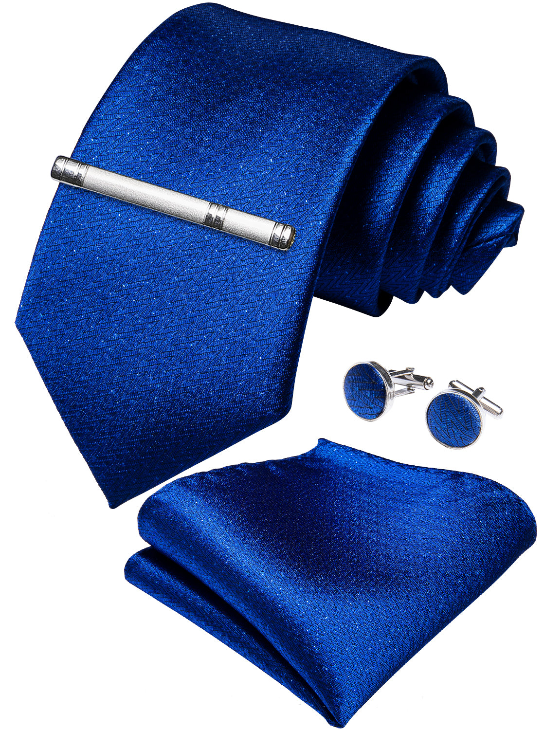 Blue Plaid Men's Tie Handkerchief Cufflinks Clip Set (4690577391697)