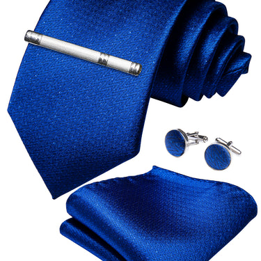Blue Plaid Men's Tie Handkerchief Cufflinks Clip Set (4690577391697)