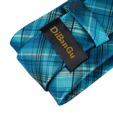 Pale Blue Plaid Men's Tie Handkerchief Cufflinks Set (1931645452330)
