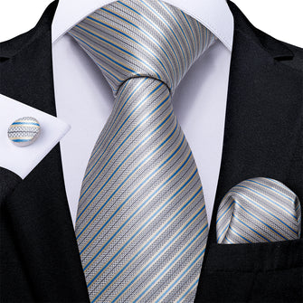 Blue Grey Striped Men's Tie