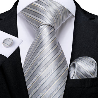 Yellow Grey Striped Men's Tie