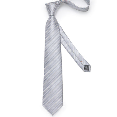 Yellow Grey Striped Men's Tie Handkerchief Cufflinks Set (1931658493994)