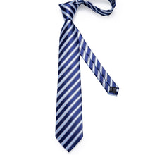 Blue Striped Men's Tie Handkerchief Cufflinks Set (1931662655530)