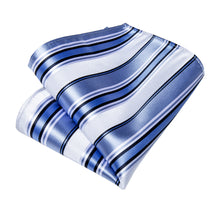 White Blue Striped Men's Tie Handkerchief Cufflinks Set