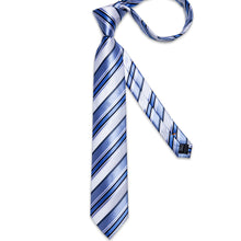 White Blue Striped Men's Tie Handkerchief Cufflinks Set