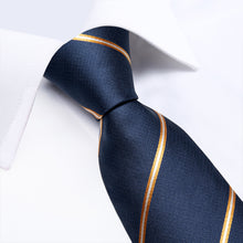 Blue Orange Striped Men's Tie Handkerchief Cufflinks Set (1932166889514)