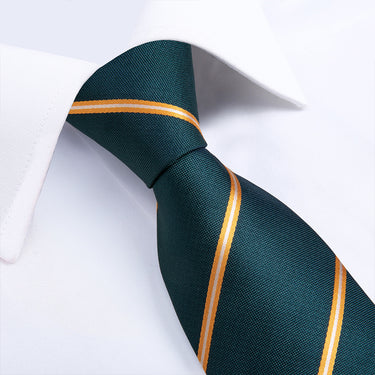 Green Orange Striped Men's Tie Handkerchief Cufflinks Set (1932168429610)