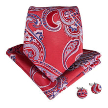 Red Blue Paisley Men's Tie Handkerchief Cufflinks Set (1932195725354)