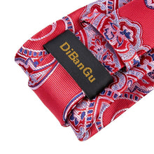 Red Blue Paisley Men's Tie Handkerchief Cufflinks Set (1932195725354)