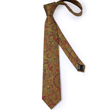 Green Red Paisley  Men's Necktie Handkerchief Cufflinks Set With Lapel Pin Brooch Set