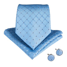 Light Blue Plaid Men's Tie Handkerchief Cufflinks Set (1932379684906)