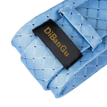 Light Blue Plaid Men's Necktie Handkerchief Cufflinks Set With Lapel Pin Brooch Set
