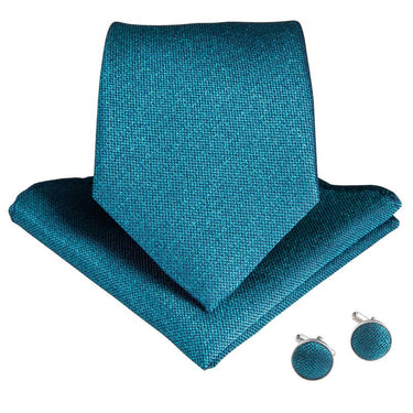 Dark Green Solid Silk Men's Necktie Handkerchief Cufflinks Set With Lapel Pin Brooch Set (4666054148177)