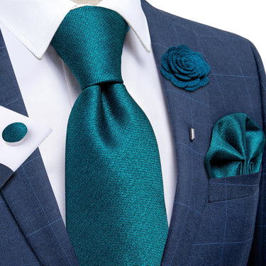 Dark Green Solid Silk Men's Necktie Handkerchief Cufflinks Set With Lapel Pin Brooch Set (4666054148177)
