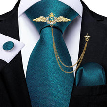 Dark Green Solid Tie Handkerchief Cufflinks Set With Wing Lapel Pin Set