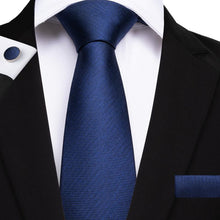 Blue Solid Men's Tie Handkerchief Cufflinks Set (1932396265514)