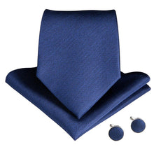 Blue Solid Men's Tie Handkerchief Cufflinks Set (1932396265514)