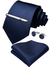 Blue Solid Men's Tie Handkerchief Cufflinks Clip Set (4690589548625)