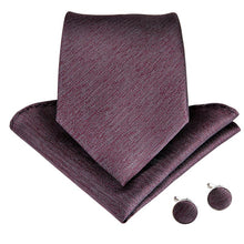 Brown Red Solid Men's Tie Handkerchief Cufflinks Set (1932401573930)