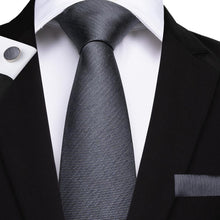 Silver Gray Solid Men's Tie Handkerchief Cufflinks Set (1932403343402)