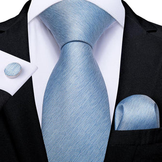 Pale Blue Solid Men's Tie Handkerchief Cufflinks Set