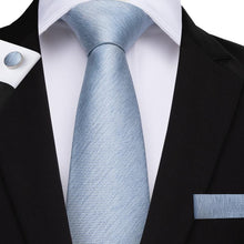Pale Blue Solid Men's Tie Handkerchief Cufflinks Set (1932405440554)