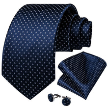 Blue  Polka Dot Men's Tie Handkerchief Cufflinks Set