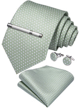 Cyan Green Novelty Men's Tie Handkerchief Cufflinks Clip Set (4690593906769)
