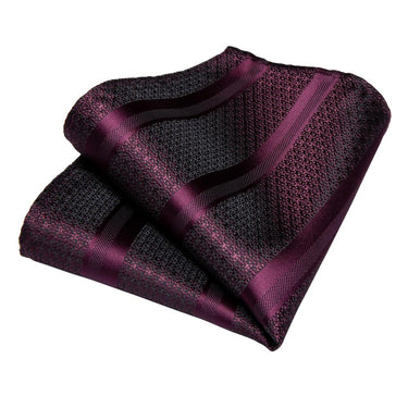 Wine Red Striped Men's Tie Handkerchief Cufflinks Set (1932440698922)