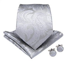 Grey White Paisley Men's Tie Handkerchief Cufflinks Set (1963525111850)