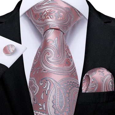 Pink Grey Paisley  Men's Tie Handkerchief Cufflinks Set