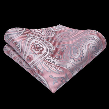 Pink Grey Paisley  Men's Tie Handkerchief Cufflinks Set (1965322534954)