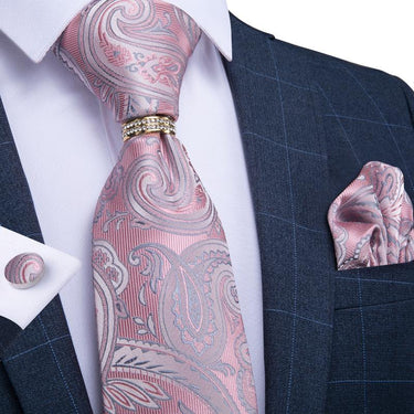 4PCS Pink Blue Paisley Men's Tie Pocket Square Cufflinks with Tie Ring Set (4531774455889)
