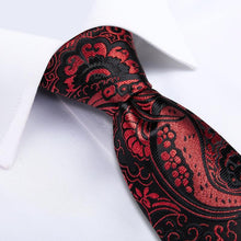 Red Black Paisley Men's Tie Handkerchief Cufflinks Set (1963517804586)