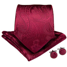 Amaranth Red Paisley  Men's Tie Handkerchief Cufflinks Set (1965323386922)