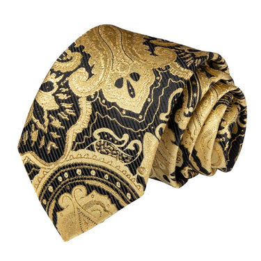 Yellow Black Floral Men's Tie Handkerchief Cufflinks Set (1963449417770)