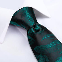 Black Green Feather Novelty Men's Tie Handkerchief Cufflinks Set (1965324304426)