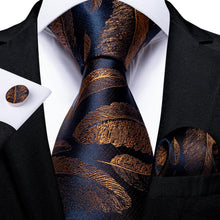 Blue Brown Feather Novelty Men's Tie Handkerchief Cufflinks Set