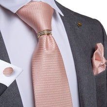 Silk Tie Ring Set Pink Geometric Men's Tie Set with Tie Ring