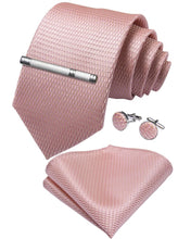 Orange Diamond Plaid Tie Handkerchief Cufflinks Clip Set (4619037474897)