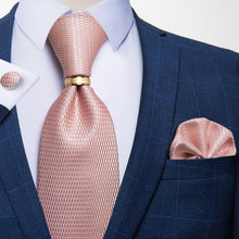 Silk Tie Ring Set Pink Geometric Men's Tie Set with Tie Ring