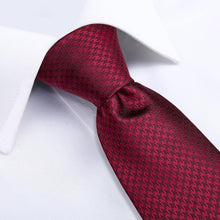 Red Houndstooth Plaid  Men's Tie Handkerchief Cufflinks Set (1965652639786)